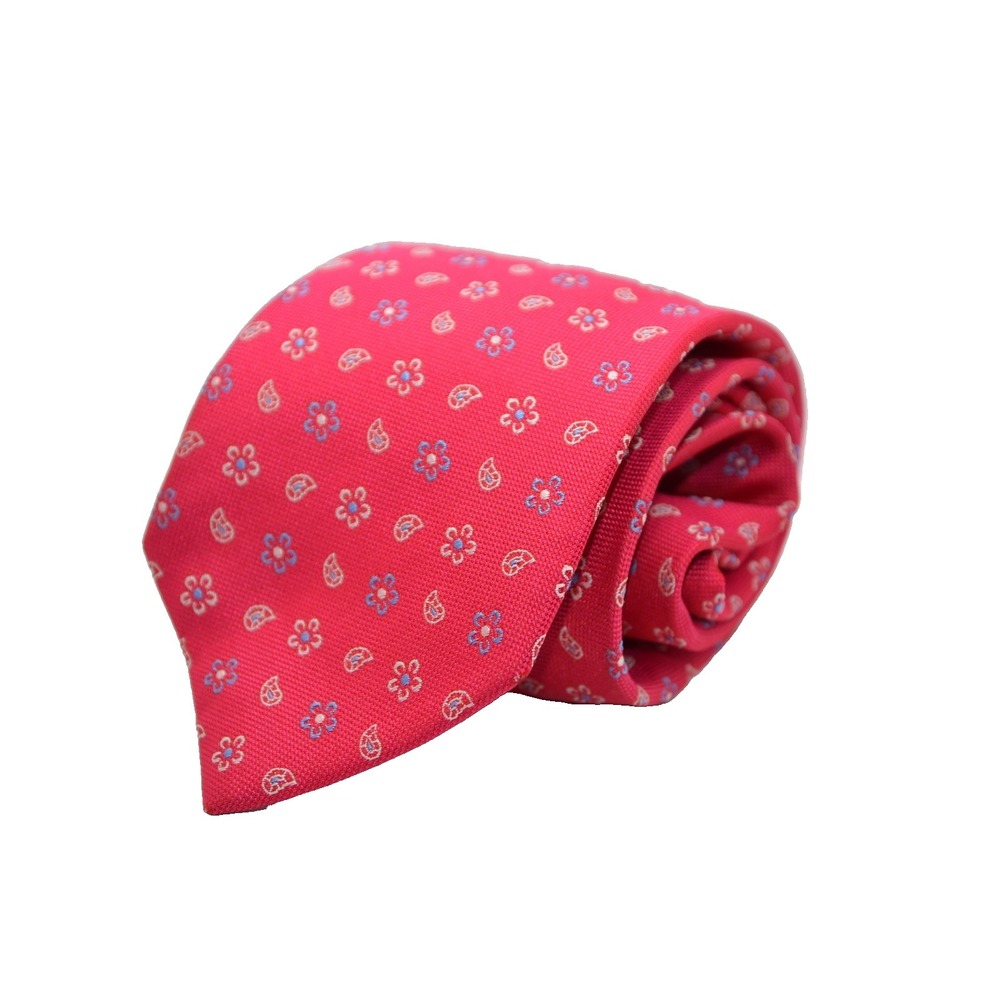 Eton Mens Silk Necktie Red Blue Floral / Paisley Made in England